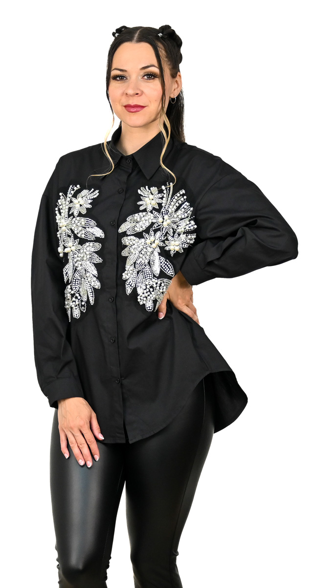 Čierna košeľa luxusná košeľa Paloma spredu