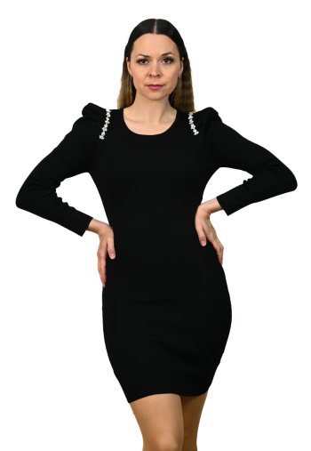 Elegantné šaty na oslavu so zirkónmi čierne spredu ruky vbok