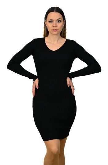 Elegantné šaty s dlhým rukávom Kim čierne spredu 1