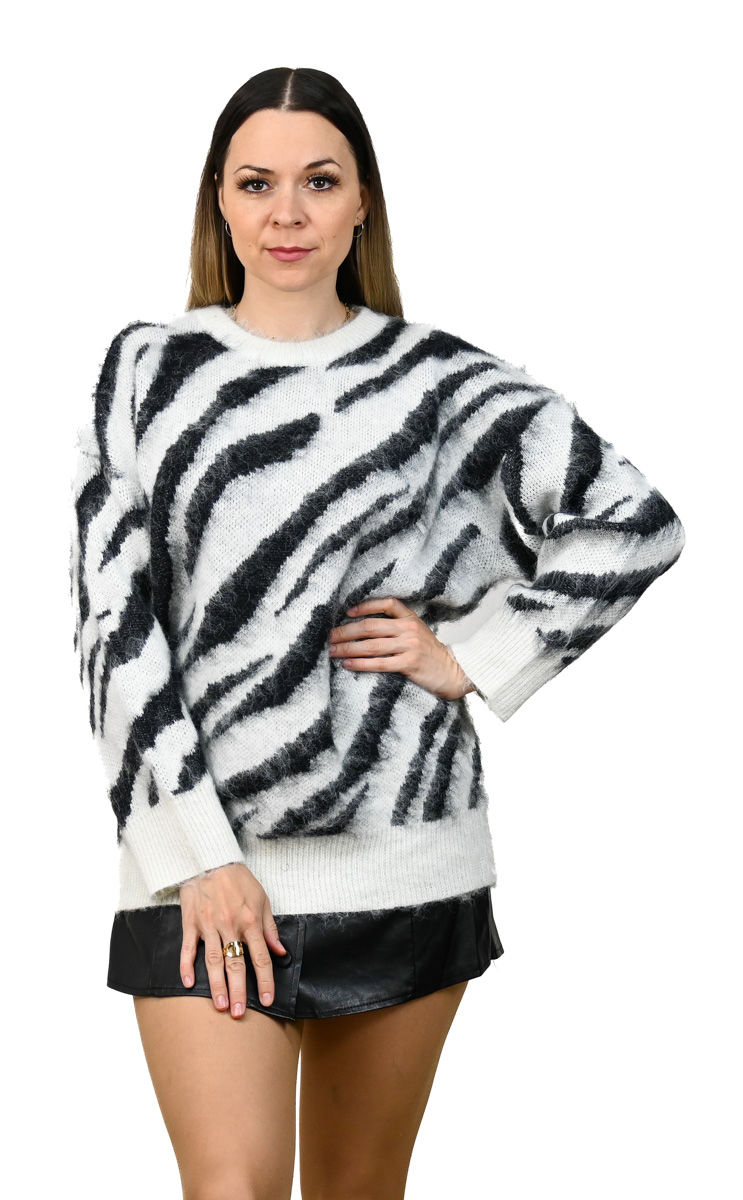 Oversize sveter dlhý pletený sveter Cameron čiernobiely MarySha