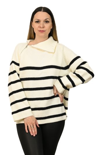 Pletený pruhovaný sveter Lara biely MarySha