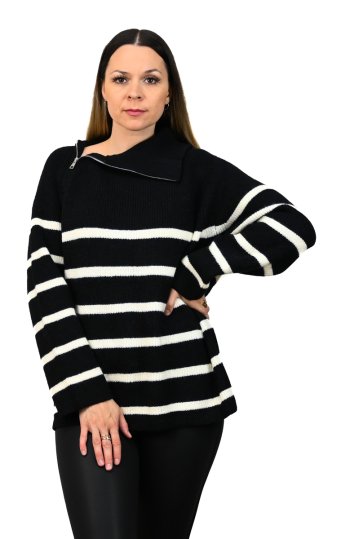 Pletený pruhovaný sveter Lara čierny spredu