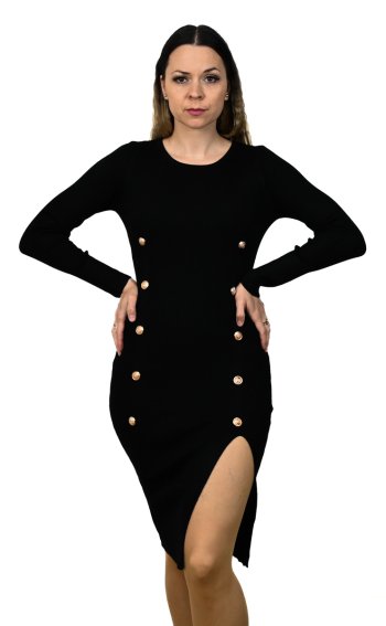 Šaty s rozparkom Kylie čierne spredu odhalené koleno