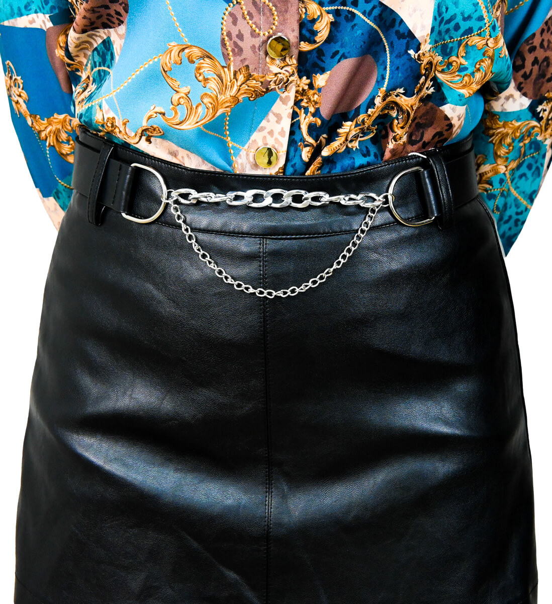 Sukňové kraťasy s retiazkou čierne Sukňové šortky detail
