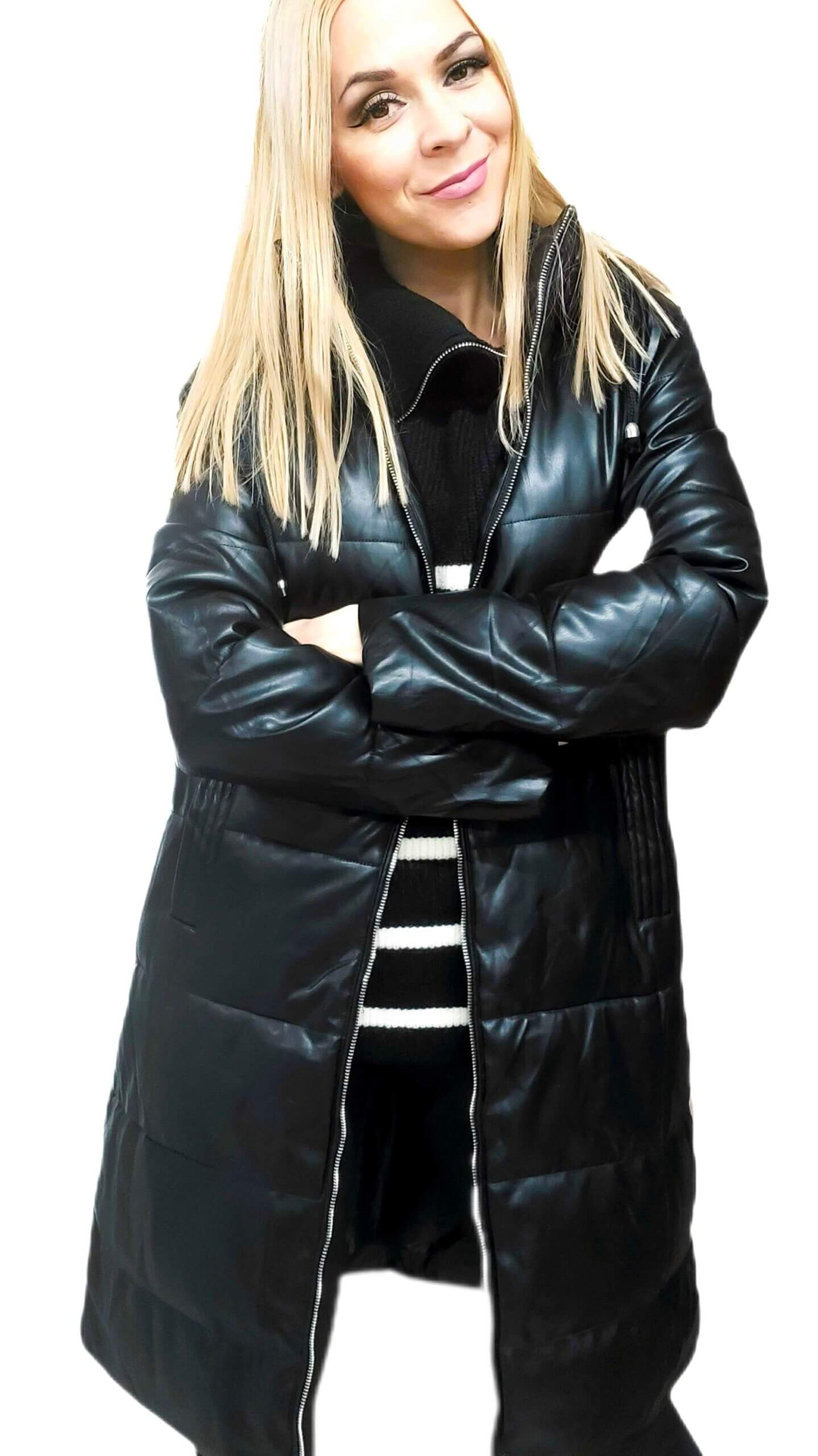 Prešívaná bunda so zipsami Emily čierna Krasna moda