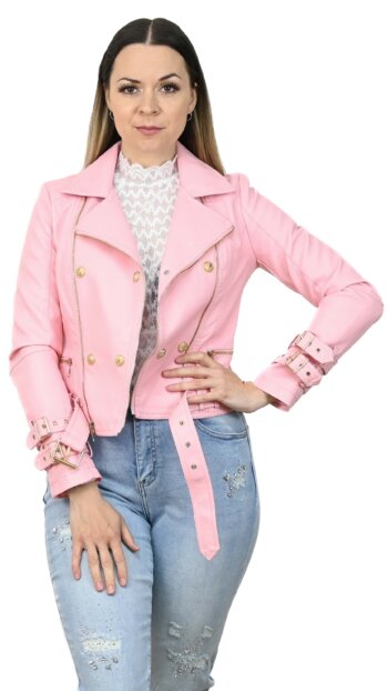 Ružová koženková bunda Krásna móda