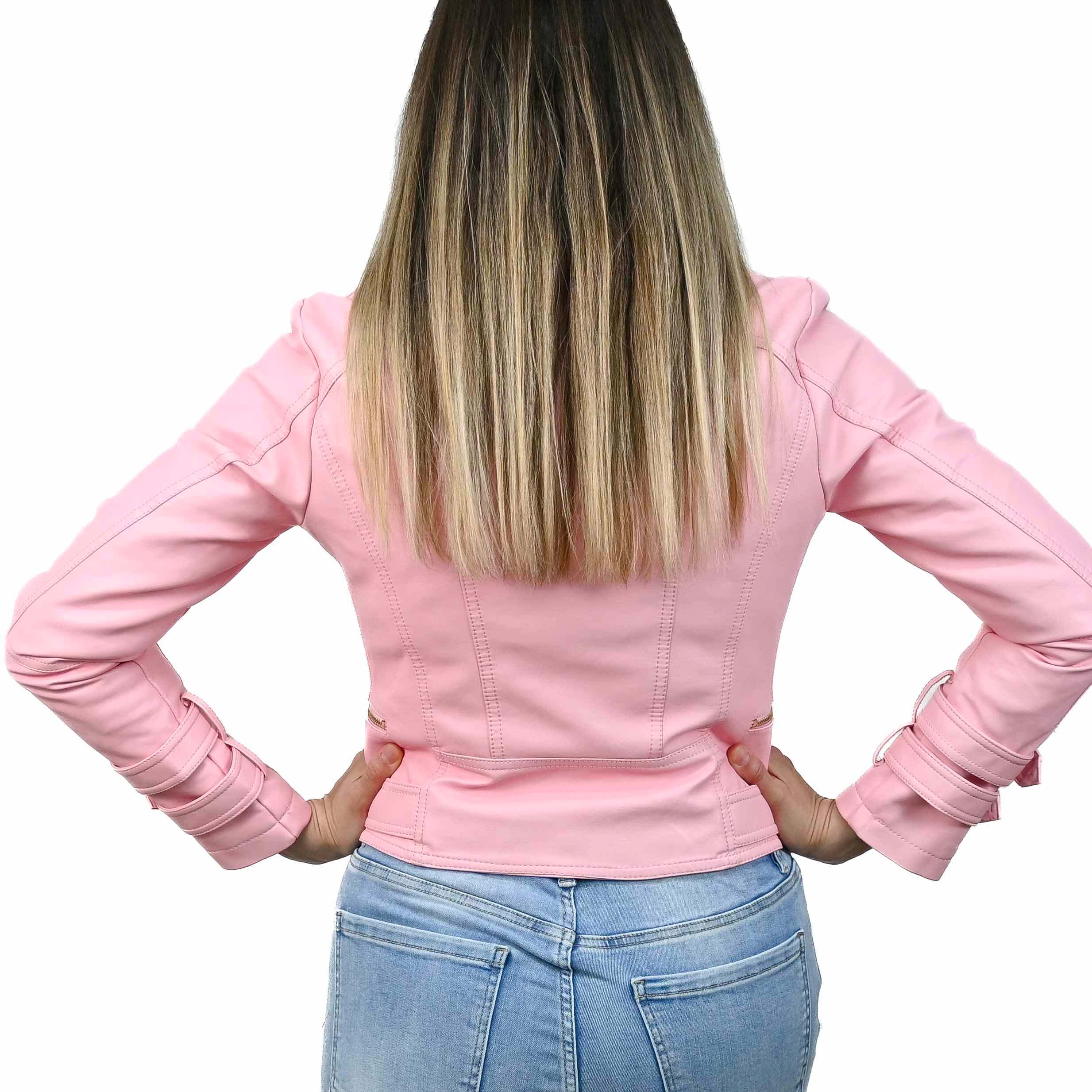Ružová koženková bunda MarySha zozadu
